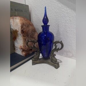 Vintage oil decanter Elegant Blue Glass Perfume Bottle with Stand